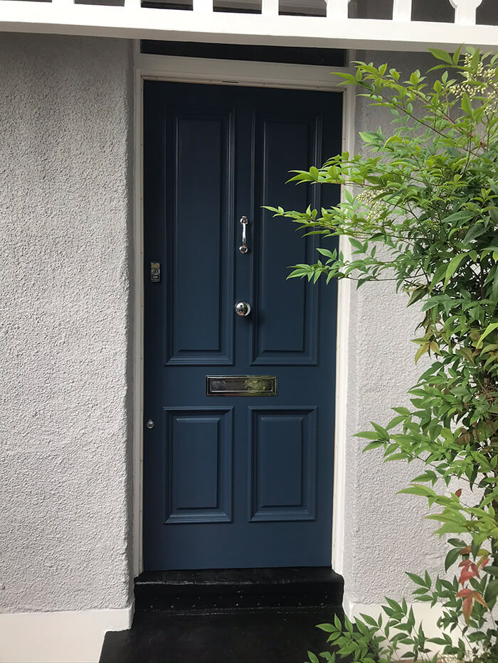 Stiffkey Blue painted front door (Farrow and Ball)