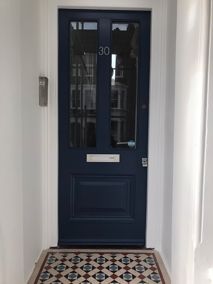 Stiffkey Blue painted front door (Farrow and Ball)